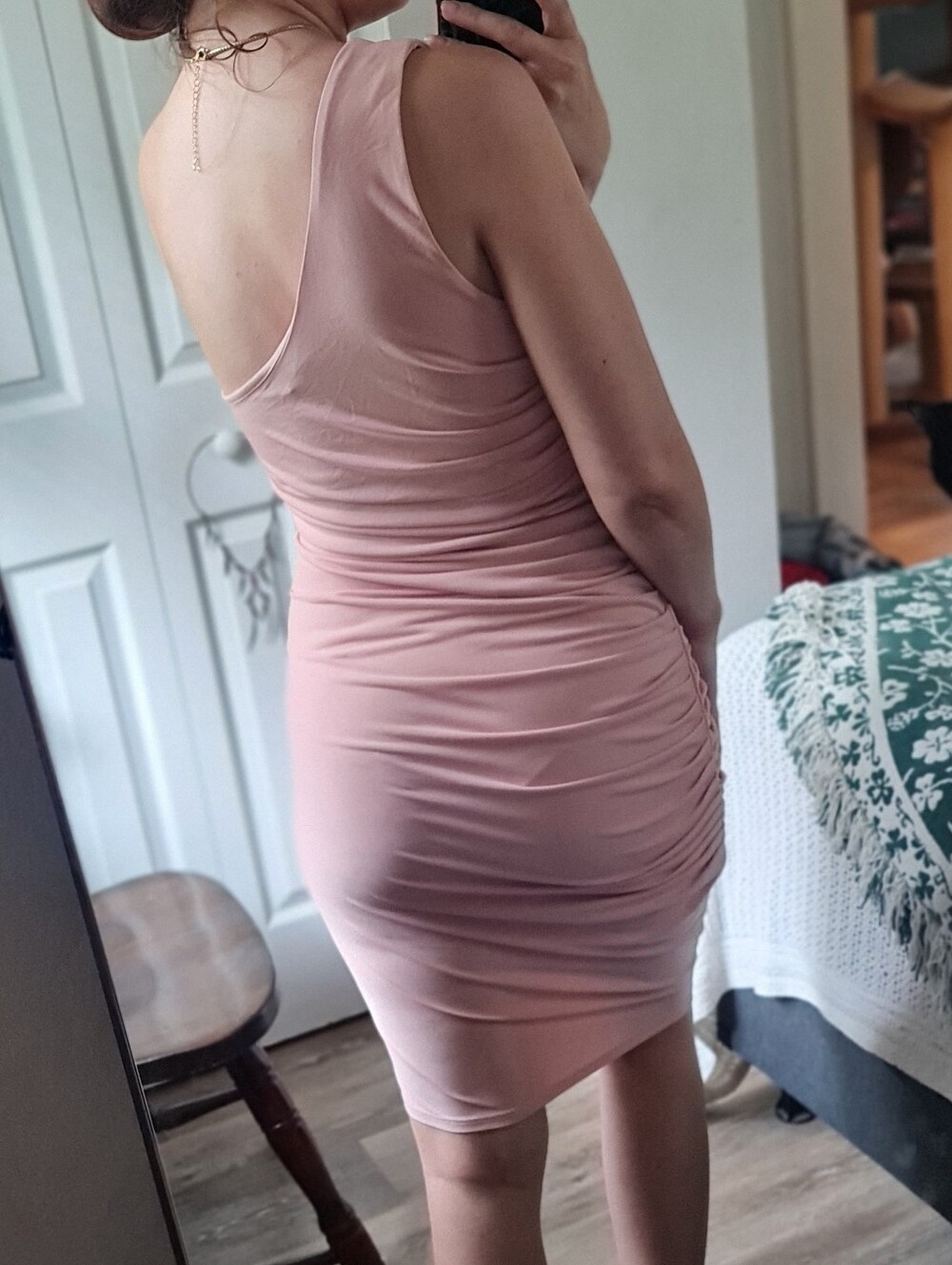 Michael Costello One-Shoulder Dusty Pink Ruched Bodycon Dress - Picture 4 of 5